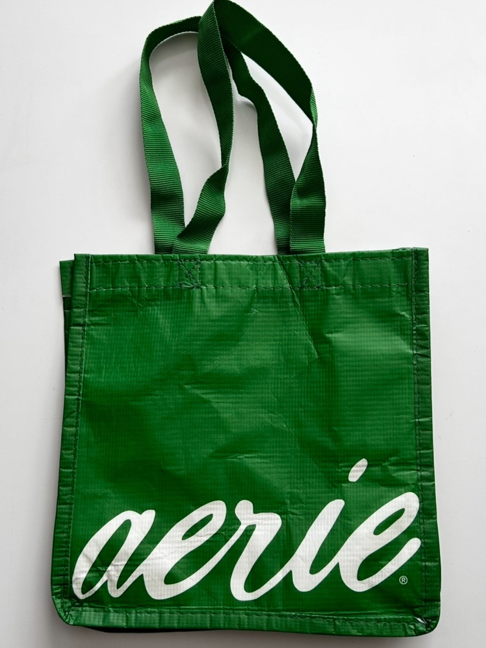 Aerie Cute Green Reusable Tote Bag with White Script Logo